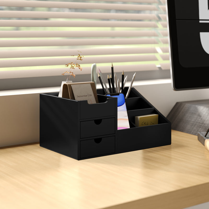 Bamboo Desk Organizer with Drawers|Deskora