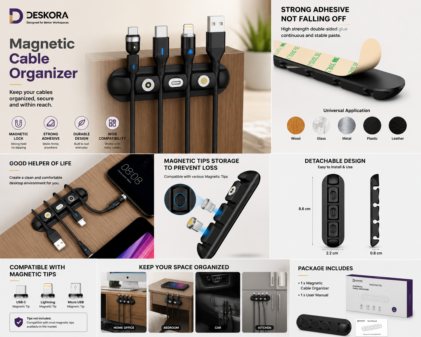 Magnetic Cable Organizer for Desk | Deskora